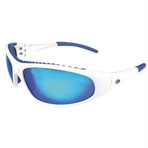 lunette de soleil "wahoo" à monture blanche, verre bleu effet miroir
